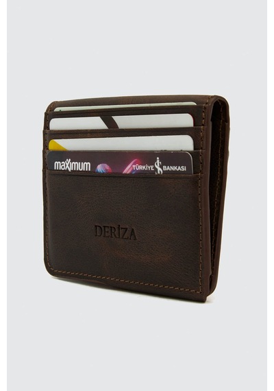 Deriza Hakiki Deri Vintage Mıknatıslı Cüzdan Kahverengi