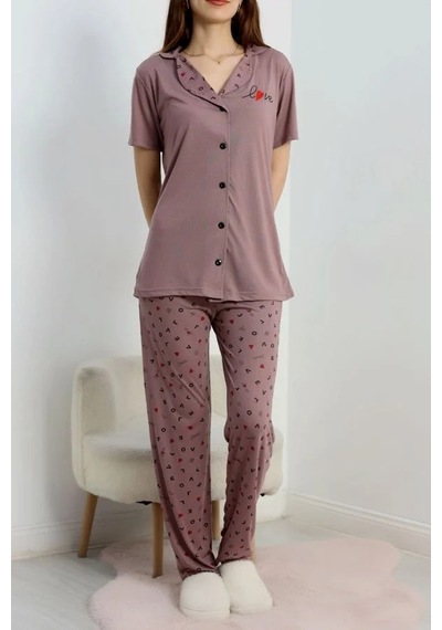 Seka Store Seka Baskılı Düğmeli Pijama Takım Patlıcanmor - 50776.1773. Çok Renkli