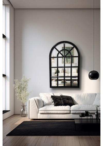 Ant Home Pencere Model, Ayna, Duvar Aynası, Salon Aynası, Dressuar Aynası, Ahşap Lake Boyalı, Siyah