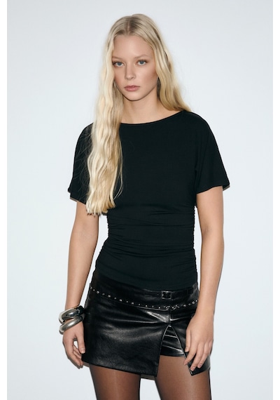 Grımelange Condımento Kadın Yumuşak Ve Esnek Kumaşlı Büzgülü Slim Fit Siyah Bluz Siyah