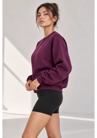 Bbbutikbasic Kadın Şardonlu 3 İplik Kısa Reglan Kol Sweatshirt My3535 Bordo