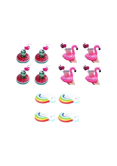 12'li Flamingo Gökkuşağı Karpuz Şişme Bardak Tutucu Set