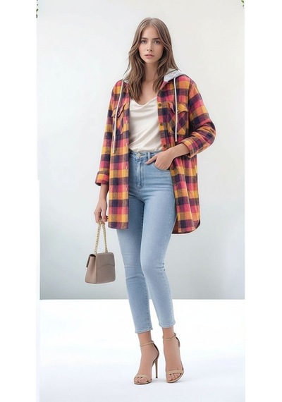 Mamayaga Kadın Desen Bloklu Oduncu Oversize Geniş Kalıp Casual Cepli Kapüşonlu Uzun Boy Ceket Gömlek Çok Renkli Mamayaga Kadın Desen Bloklu Oduncu Oversize Geniş Kalıp Casual Cepli Kapüşonlu Uzun Boy Ceket Gömlek Çok Renkli