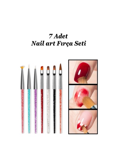 7 Adet Nail Art Protez Tırnak Fırça Seti. Kıl Fırça, French Fırça Ve Jel Fırçası Çok Renkli
