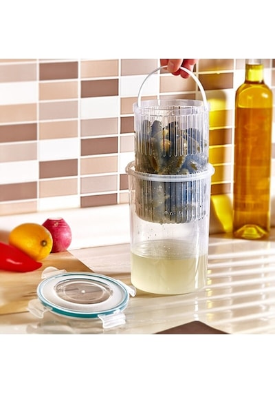 Meleni Home 2'li Set Süzgeçli Zeytinlik - Zeytin Turşu Saklama Kabı 1,5 Lt