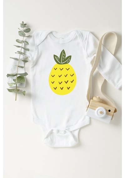 Tuğbababy Baby Unisex Bebek Beyaz Ananas Uzun Kollu Çıtçıtlı Kız Erkek Beyaz