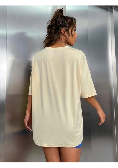 Startmore Kadın Beyaz Mavi Calıfornıa Baskılı Bisiklet Yaka Tshirt Beyaz