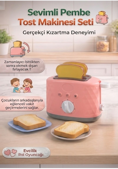 Sevimli Pembe Tost Makinesi Seti - Zamanlayıcılı Ve Fırlatmalı Tost Makinesi Ve Simülasyon Ekmeği