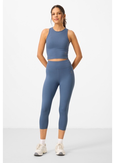 Tommylife Petrol Yüksek Bel Kapri-crop Atlet Slim Fit Kadın Tayt Takım - 95284