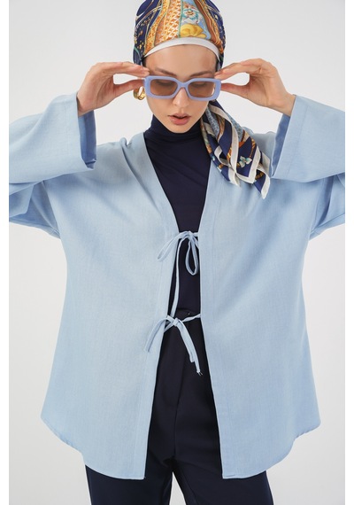 Bigdart Keten Tesettür Kimono 5968 - Mavi