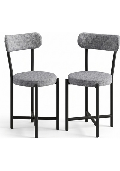 Sandalye 2 Adet Keten Kumaş Metal Ayak Modern Mutfak Sandalyesi Cafe Balkon Ofis Teddy Gri