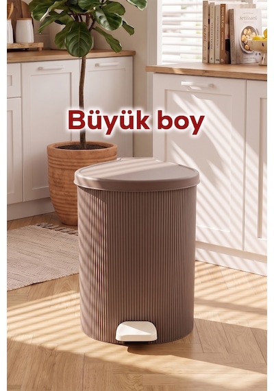 Porsima 0709-2 Stil 3lü Yuvarlak Pedallı İçi Kovalı Çöp Kovası Seti - Banyo Mutfak Çöp Kovası Takımı Mokka Açık Kahverengi