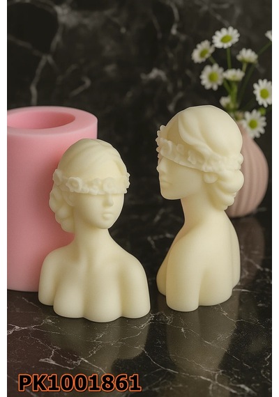 Pk1001861 - Silikon Kalıp Mum Kalıbı Çiçek Maskeli Mum Kız Renksiz