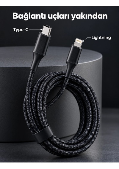Type C Lightning Örgülü Şarj Ve Veri Kablosu 2 Metre
