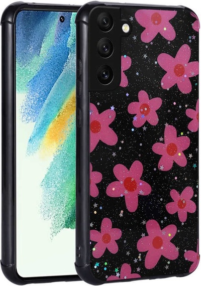 Noktaks - Galaxy Uyumlu S21 Fe Uyumlu - Kılıf Simli Desenli Kamera Korumalı Parlak Popy Kapak - Çiçek - T23711 Çiçek