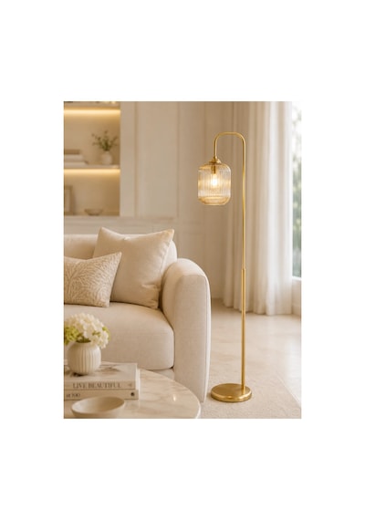 Luster Sarı Lambader Metal Go Vde U Fleme Camlı Dekoratif Metal Tasarım S Ik Yerden Aydınlatma