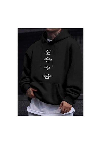 Medinenur Love Baskılı Kapüşonlu Swatshirt Siyah