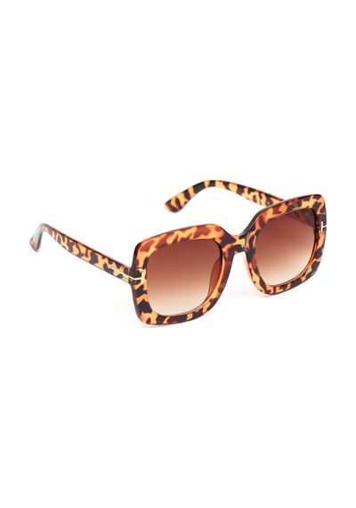 Brill Leopar Desenli Gold Detaylı Kare Kemik Çerçeve Vintage Retro Unisex Güneş Gözlüğü