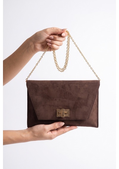 Maorı Kahverengi Süet Kadın Clutch Çanta