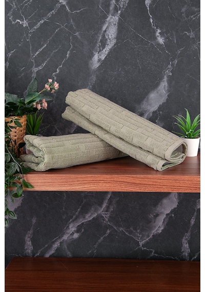Tuğla Desenli 2li Ayak Havlusu - 50x70 Cm - Su Emici Banyo Paspası Seti - Yeşil Yeşil