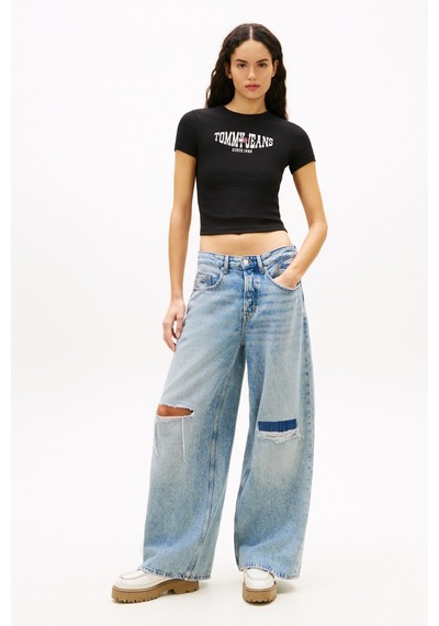 Tommy Jeans Tjw Slim Sh Dalgalı Bayrak Desenli Kısa Kollu Kadın Siyah T-shirt-16439