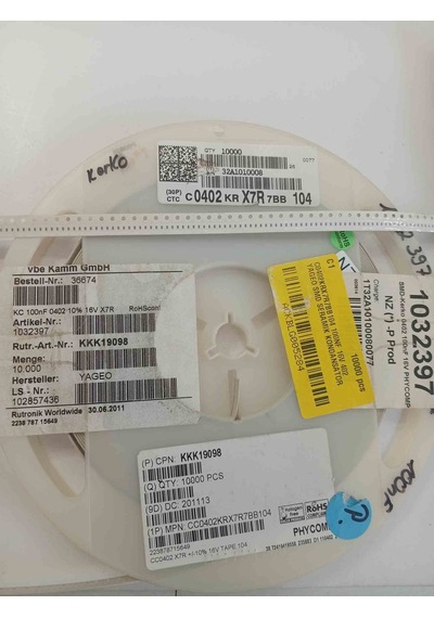 C0402krx7r7bb104 100nf 16v 402 Yageo Smd Seramik Kondansatör 234 Adet