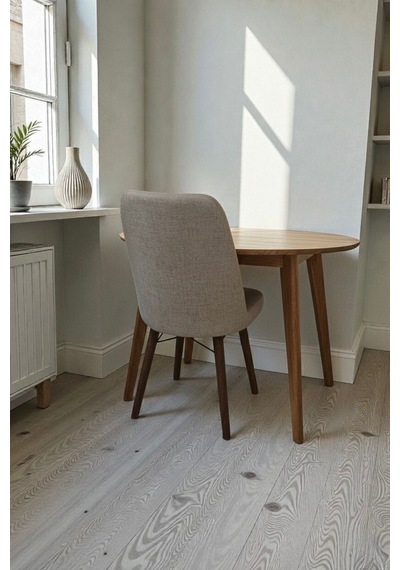 Nora 1 Adet Sandalye - Keten Kumaşlı Sandalye Modern Ahşap Ayaklı Yemek & Çalışma Sandalyesi Minimal Tasarım Cappuccino