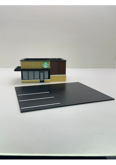 3d Baskı 1/64 Ölçekli Kahve Dükkanı Bina Tasarımlı Diorama Araç Sergileme Garajı
