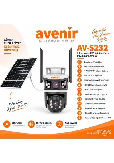 Avenir S232 4mp Solar Wıfı Ip Ptz Dual Light Çift Kameralı V380 Pro App Kamera Avenir S232 4mp Solar Wıfı Ip Ptz Dual Light Çift Kameralı V380 Pro App Kamera