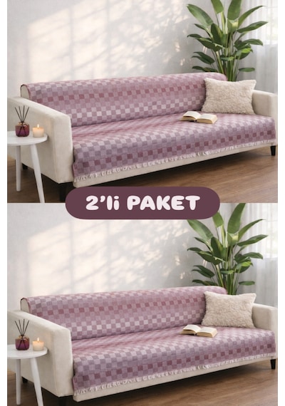 Miracolo Home Pamuklu Koltuk Örtüsü Şalı Kaymaz Dokulu Çok Amaçlı Kanepe Çekyat Örtüsü 170x200 Cm 2'li Paket Bordo