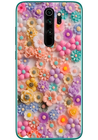 Redmi Note 8 Pro Uyumlu Çiçek Bükleleri Baskılı Silikon Kılıf Renkli