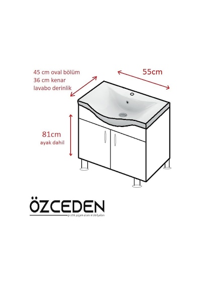 Yıldız Banyo Dolabı 55 Cm Ayaklı Beyaz Mdf Alt Modül Ve Lavabo Beyaz