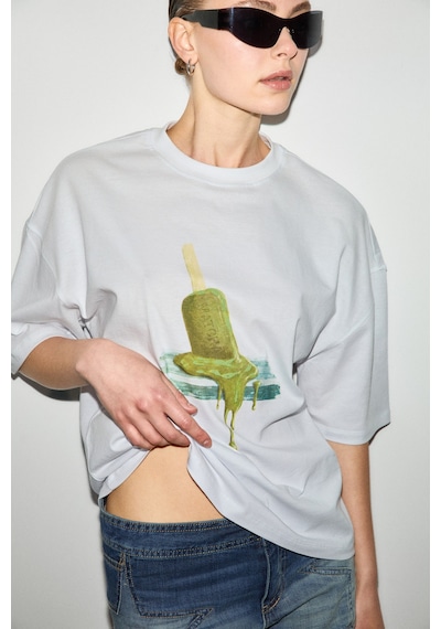 Grımelange Rıkı Kadın Yumuşak Kumaşlı %100 Organik Pamuklu Yuvarlak Yaka Kısa Kol Beyaz T-shirt