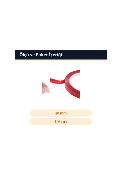 Trobus Akrilik Silikon Çift Taraflı Şeffaf Montaj Bandı 20 Mm X 5 Metre