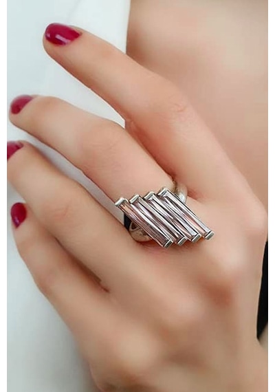 Pembe Zirkon Taşlı Italyan Tasarımı Gümüş Piatti Yüzük 19