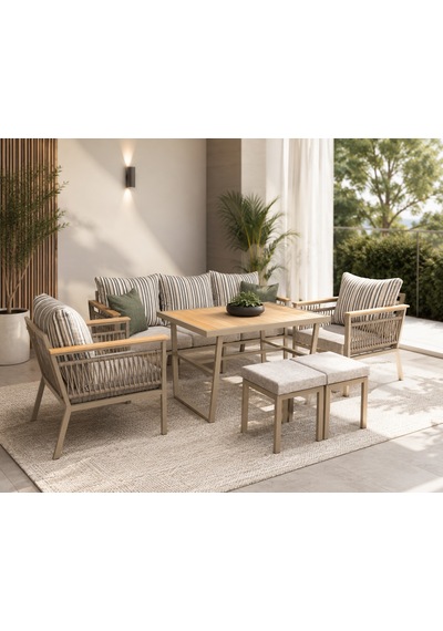 Sille Metal Bahçe Balkon Teras Koltuk Takımı 3+1+1+masa+2 Adet Puf