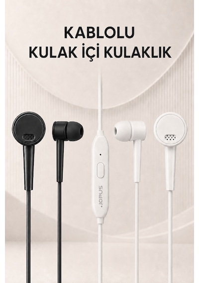 Jopus Yüksek Sesli Stereo Kulak İçi Kulaklık Mikrofonlu 3.5mm Aux Jack Girişli 1m Kablo Tak Çalıştır iOS Android Uyumlu