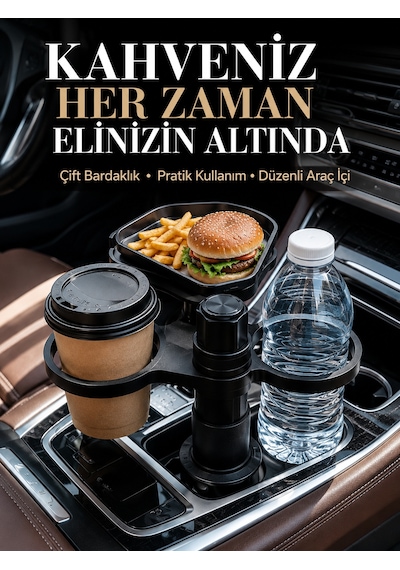 Otomobil İçin Çift Bardak Tutucu Ve Çok Amaçlı Organizer Sarı