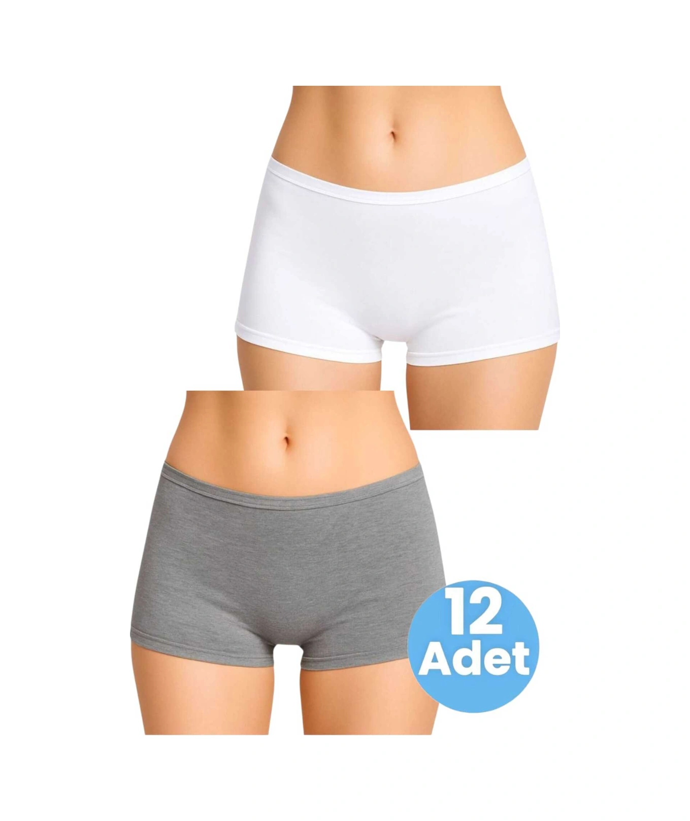 Tezzgelsin Kadın Pamuklu Likralı Boxer Külot 2'li Set Beyaz - Gri
