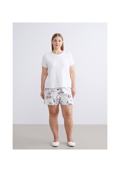 Lcw Dream Bej Beli Lastikli Baskılı Kadın Şort Pijama Altı
