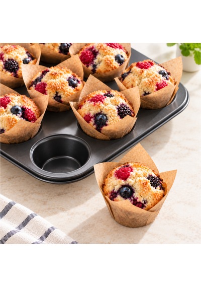 12'li Teflon Muffin Kalıbı Yapışmaz Cupcake Kek Pişirme Tepsisi 12 Gözlü Fırın Kalıbı Sariva Home 12v