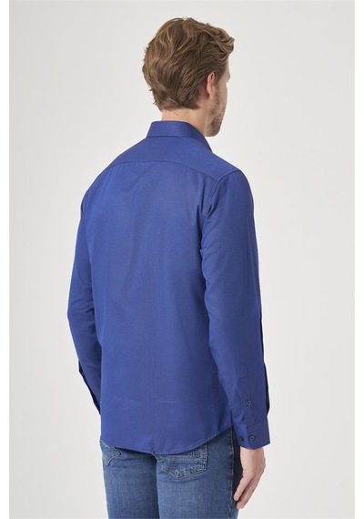 İmza Lacivert Düğmeli Yaka Oxford Slim Fit Pamuklu Gömlek 1004265124 Açık Lacivert