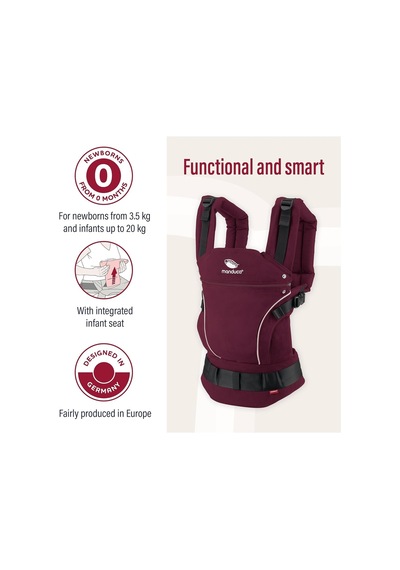 Manduca First Ergonomik Bebek Taşıyıcı 3 Taşıma Pozisyonu, Ayarlanabilir ve Konforlu Portbebe Bordo Tek Ebat