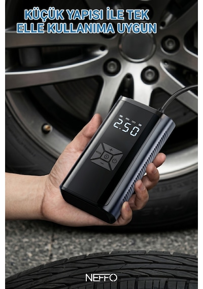 150 Psı Şarjlı Hava Kompresörü 4500mah Lcd Ekranlı Taşınabilir Lastik Şişirme Pompası 0 - 150 Psı 0 - 10 Bar