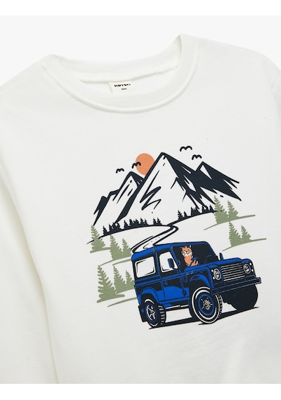 Koton Pamuklu Uzun Kollu Bisiklet Yaka Baskılı Şardonlu Sweatshirt Ekru 6wmb10270tk