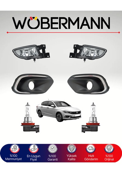 Wöbermann Fiat Egea Sis Farı Seti + Çerçeve ve H11 Ampul %100 Uyumlu