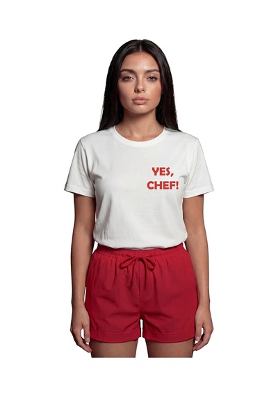 ''yes, Chef '' Yazılı Minimalist Baskılı %100 Pamuk Rahat Kesim P Beyaz