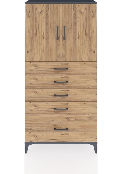 Arges Dolap 2 Raflı 5 Çekmeceli 2 Kapaklı 88x30x182 Antrasit-çam Antrasit
