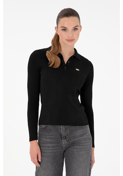 U.S. Polo Assn. Kadın Siyah Polo Yaka Kazak 50297087-VR046