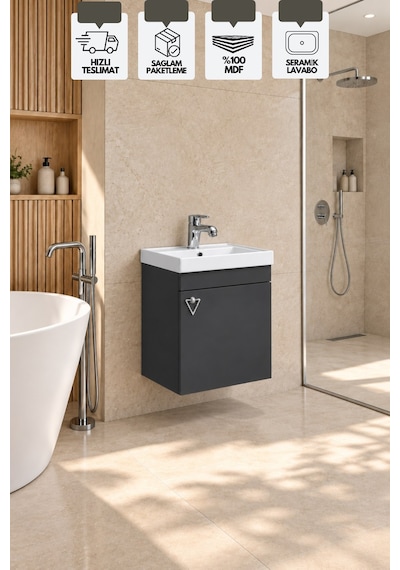 Kemer 50 Cm, Alt Banyo Dolabı, Lavabolu, Antrasit, Kapaklı Banyo Dolabı, Seramik Lavabo Dahil, Mdf Latte Kemer 50 Cm, Alt Banyo Dolabı, Lavabolu, Antrasit, Kapaklı Banyo Dolabı, Seramik Lavabo Dahil, Mdf Latte